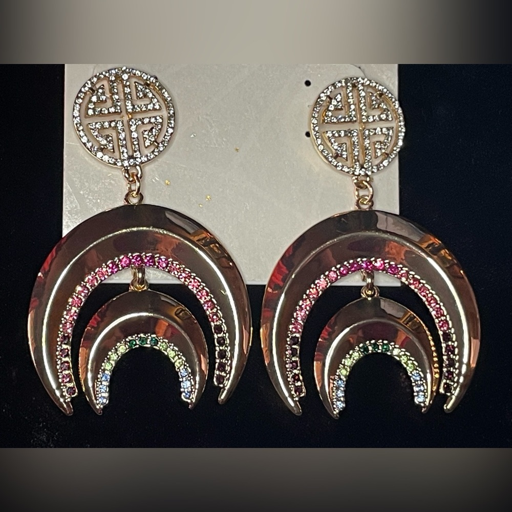 Gemma Layne Gold Multicolor Crystal Crescent Earrings